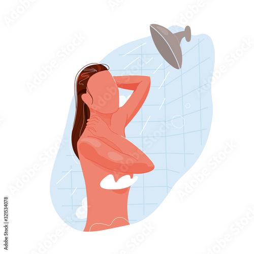 Young pretty woman taking shower