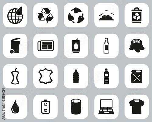Recycling Or Upcycling Icons Black & White Flat Design Set Big