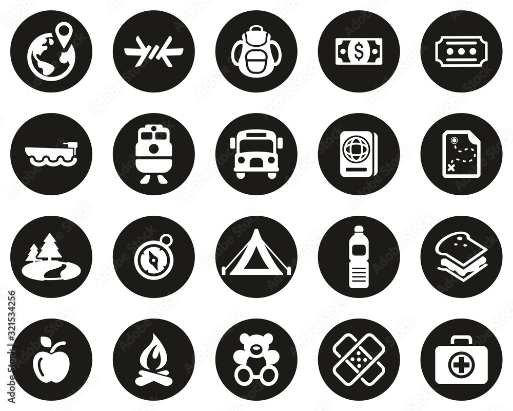 Refugees & Migrants Icons White On Black Flat Design Circle Set Big