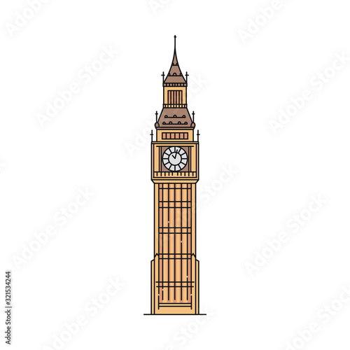Flat Big Ben icon isolated on white background - famous London landmark