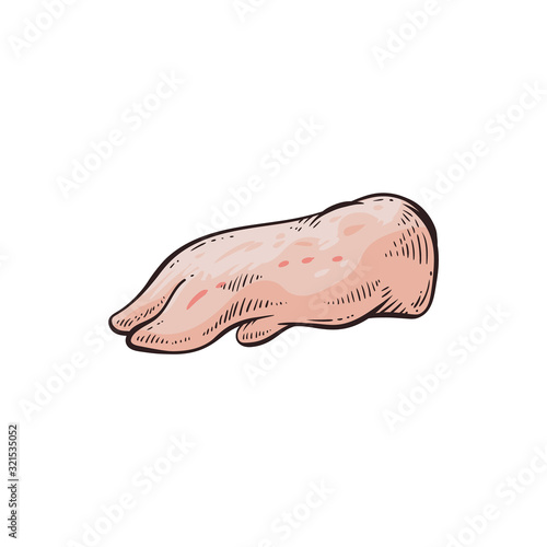 Pork meat chart element - foot with hoof, cartoon sketch vector illustration isolated.