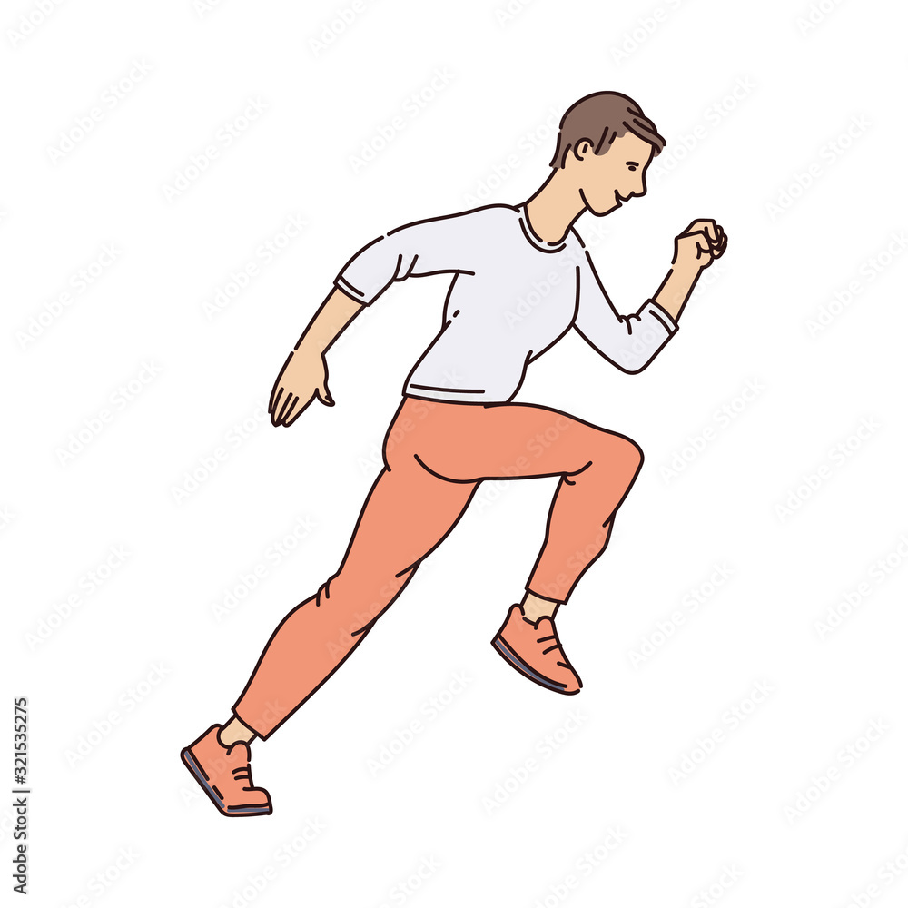 Happy cartoon man in running pose isolated on white background Happy cartoon man in running pose isolated on white background