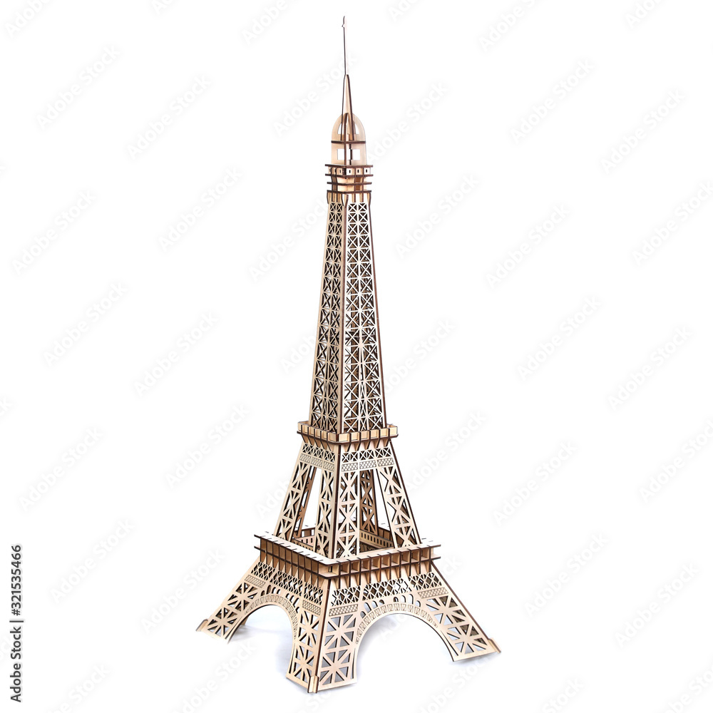 Legendary Eiffel tower in Paris, France in a white background