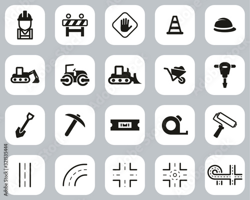 Road Construction Icons Black & White Flat Design Set Big