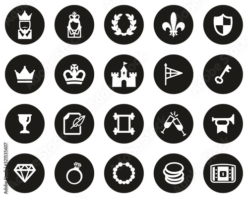 Royalty Or Royal Blood Icons White On Black Flat Design Circle Set Big