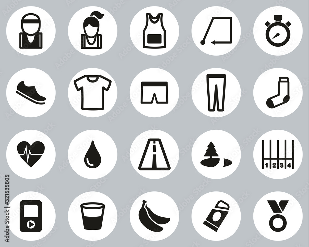 Running Or Jogging Icons Black & White Flat Design Circle Set Big Running Or Jogging Icons Black & White Flat Design Circle Set Big