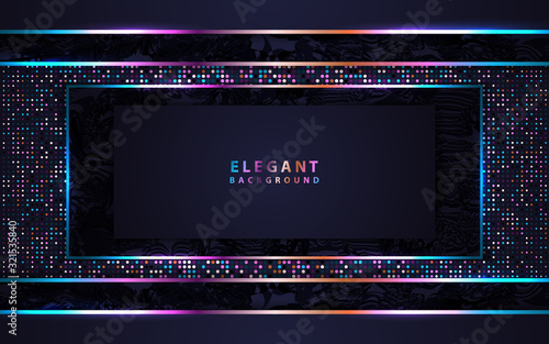 Luxury dark blue paper shapes background a combination with shine colorful glitters decoration. Elegant vector design for use element poster celebration, banner party, music flyer, advertising