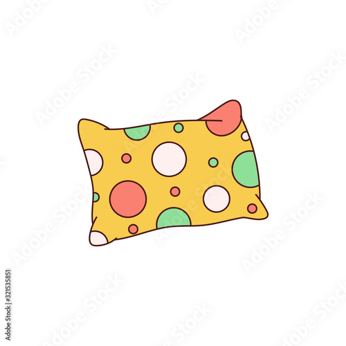 Colorful yellow pillow with polka dot pattern - isolated doodle drawing