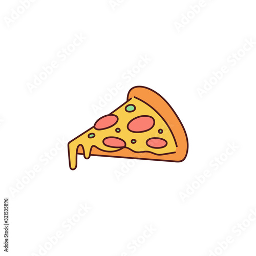 Slice of pizza with melted cheese cartoon icon vector illustration isolated.