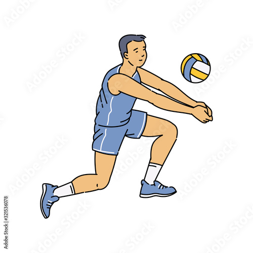 Cartoon man doing bump pass in volleyball - male athlete receiving a ball