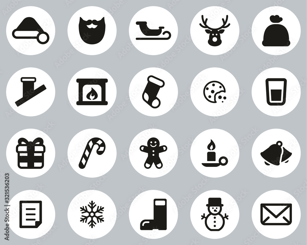 Santa Claus Icons Black & White Flat Design Circle Set Big Santa Claus Icons Black & White Flat Design Circle Set Big