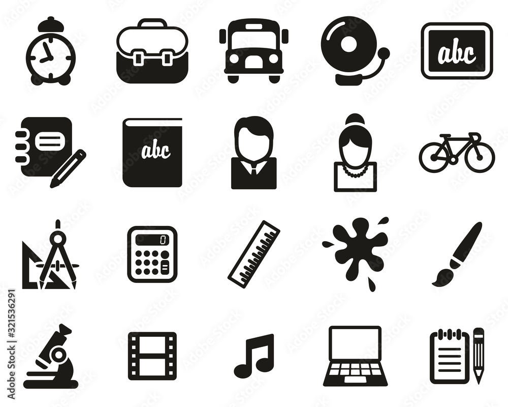 School Or Education Icons Black & White Set Big School Or Education Icons Black & White Set Big