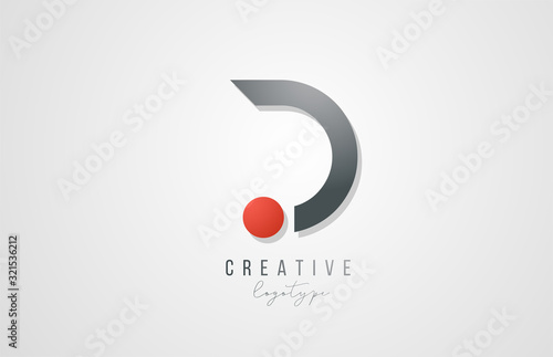 letter D logo alphabet icon design template elements in grey and red for business