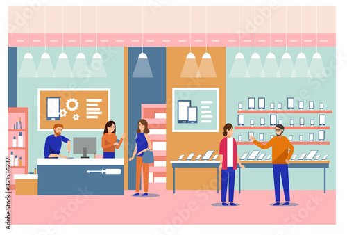 Vector of people shopping in a smart phone store