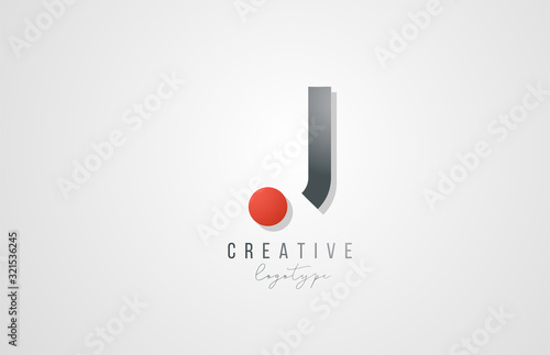 letter J logo alphabet icon design template elements in grey and red for business