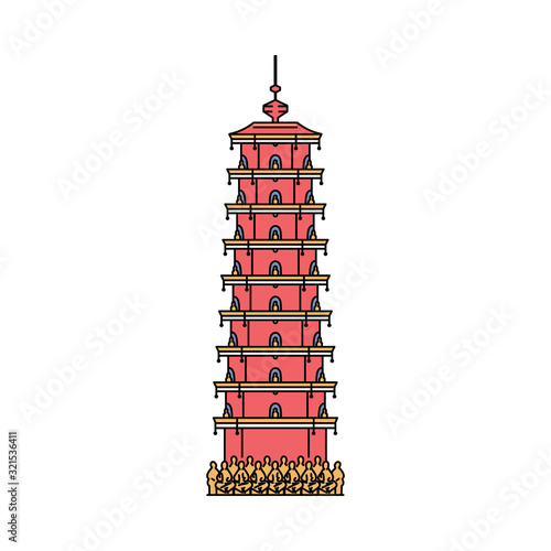 Hong Kong red tower icon - landmark Asian architecture building
