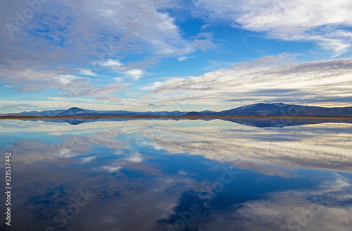 Clouds reflected over lake in Klamath NWR, Oregon