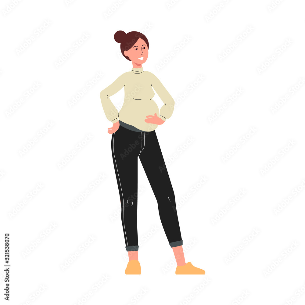Young pregnant woman cartoon character, flat vector illustration isolated. Young pregnant woman cartoon character, flat vector illustration isolated.