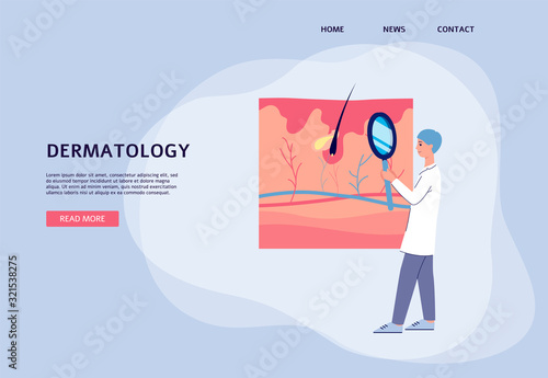 Dermatology landing page banner - skin care professional looking at epidermis