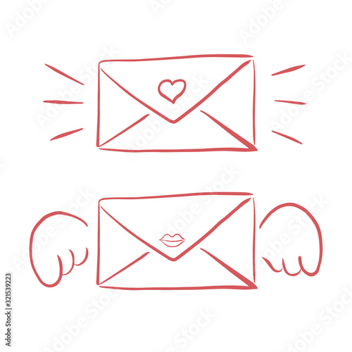 Valentines Day Vector Envelope hand drawing cards - handmade calligraphy. scalable and editable vector illustration.