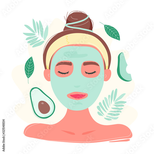 Woman with closed eyes in avocado facial mask 