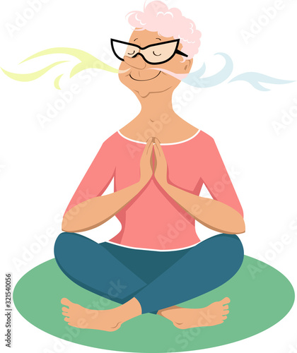 Elderly woman practicing breathing exercises, EPS 8 vector illustration © aleutie