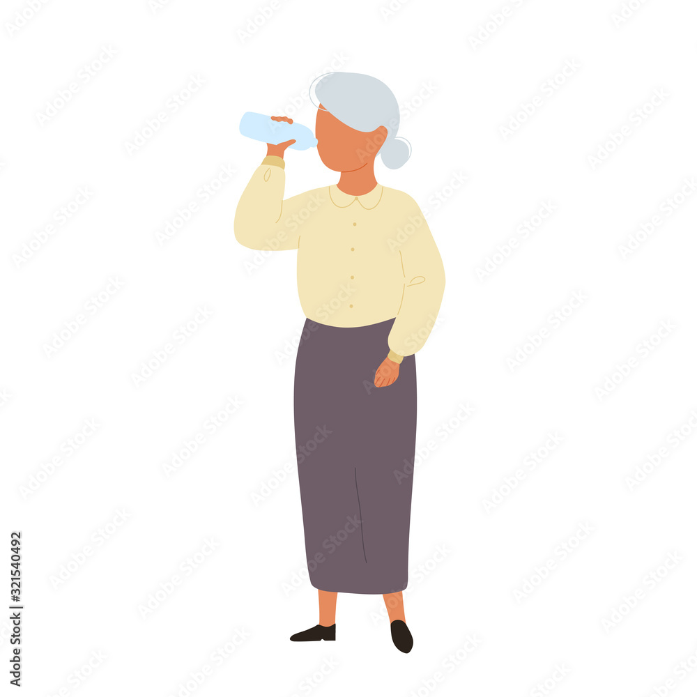 Old woman drinking water from bottle Old woman drinking water from bottle
