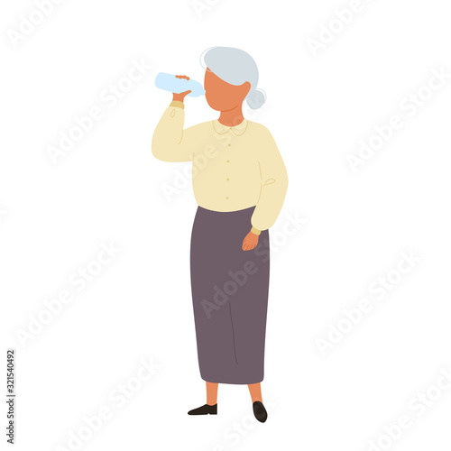 Old woman drinking water from bottle