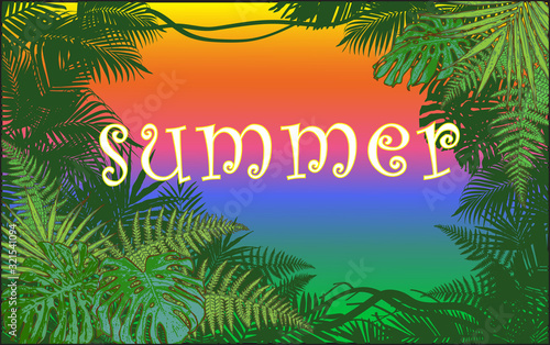 vector image of jungle palm fern on a background of the sea with the inscription summer © Олег Резник