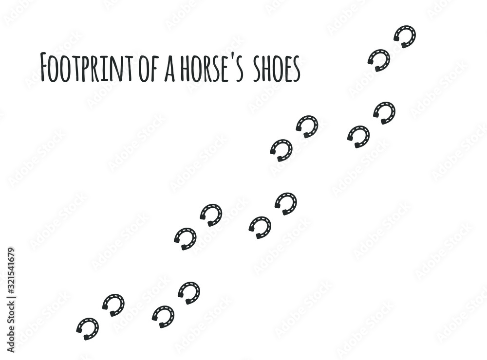 Paw prints.Footprint of a horse`s shoes.Vector silhouette drawing of a