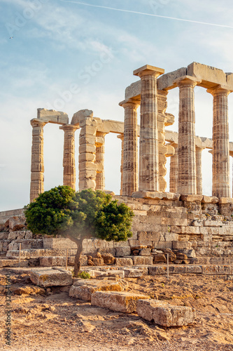 Ancient ruin of Poseidon temple, Cape Sounion, Attika, Greece photo