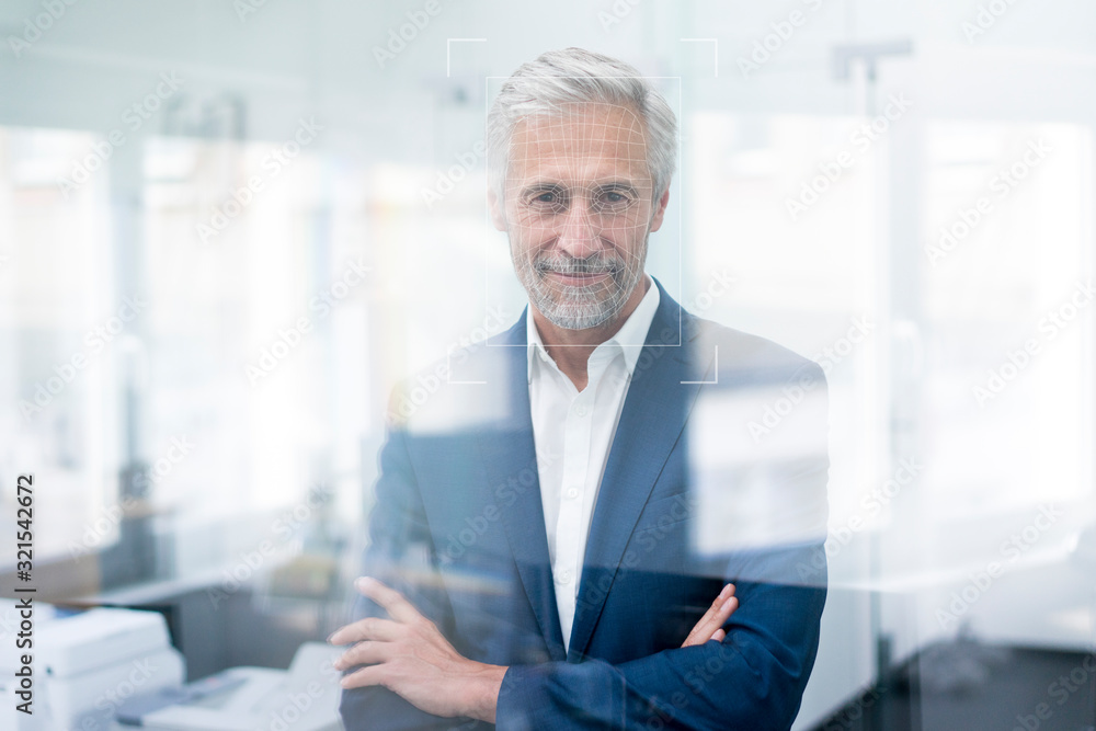 Portrait of businessman with grid over his face Portrait of businessman with grid over his face