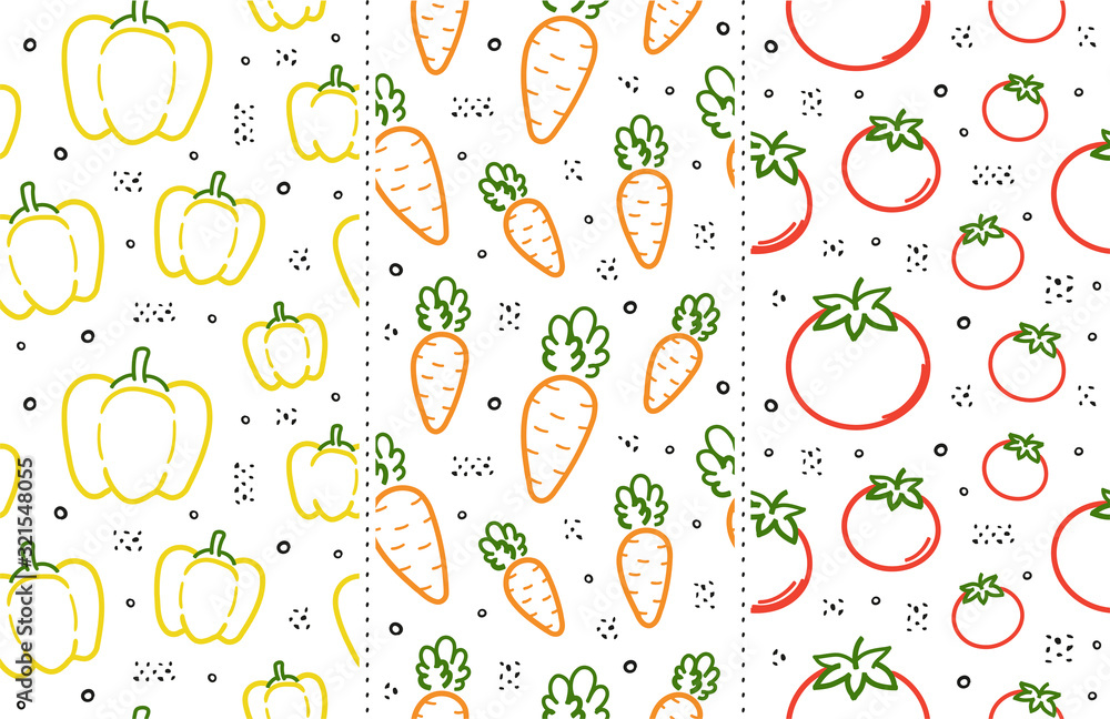 Hand drawn vegetables seamless patterns