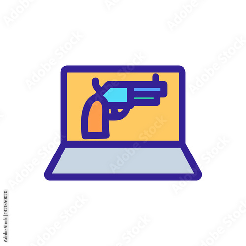 Laptop gun selling icon vector. Thin line sign. Isolated contour symbol illustration