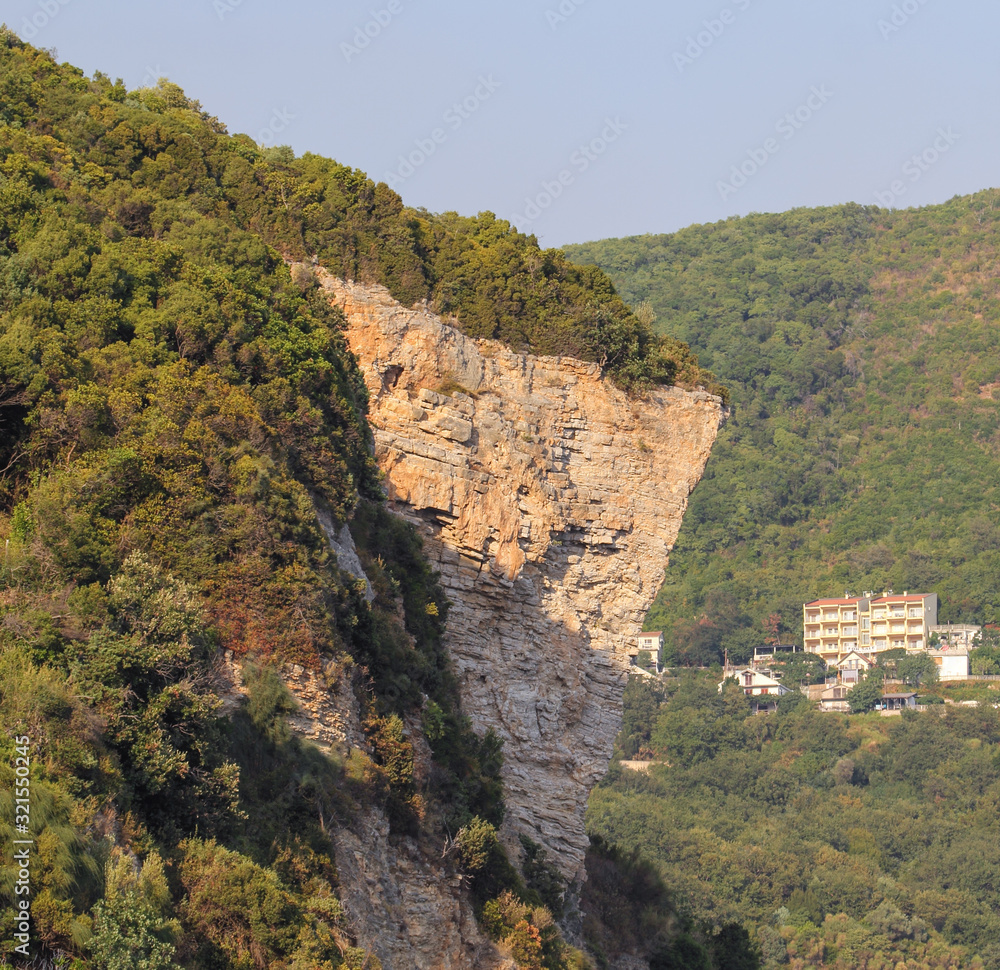 The cliffs of hill on the coast of the Montenegrin sea