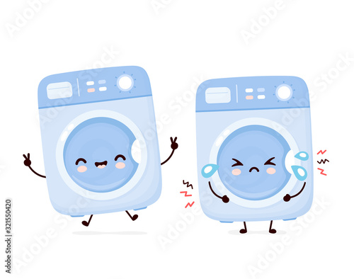 Cute happy and sad broken washing machine