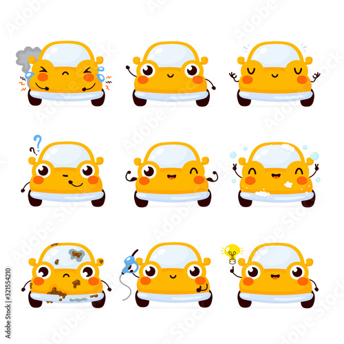 Cute happy yellow automobile car