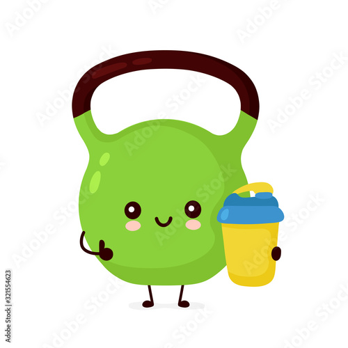 Cute fitness kettlebell with protein shaker