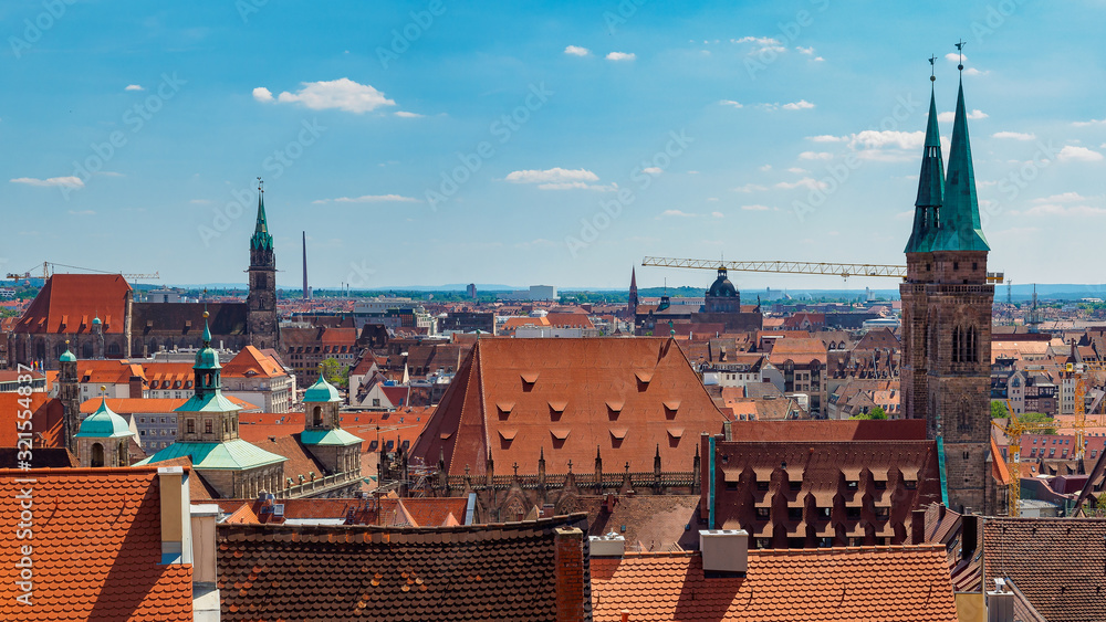 Cityscape panorama of Nuremberg, Middle Franconia, Bavaria, Germany, Europe