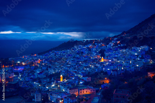 Night over blue town - Chefchaouen. Morocco © O'SHI