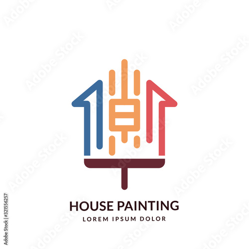 House repair, staining and painting. Vector logo sign, emblem design template. Home decoration, restoration work concept