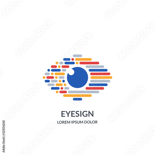 Eye vision logo sign or emblem design template. Abstract colorful morse code human eyes vector illustration