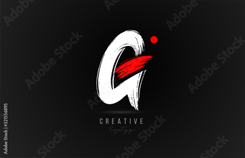 brush stroke letter G logo alphabet icon design template in white and red for business