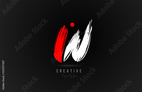 brush stroke letter W logo alphabet icon design template in white and red for business