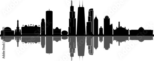 Chicago City Downtown Skyline Ouline Silhouette Vector