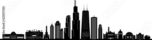 Chicago City Downtown Skyline Ouline Silhouette Vector