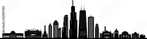 Chicago City Downtown Skyline Ouline Silhouette Vector