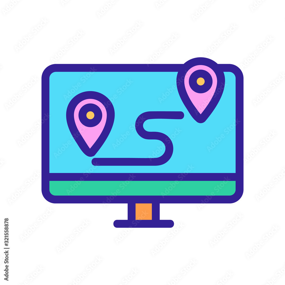 Route Monitor icon vector. Thin line sign. Isolated contour symbol illustration Route Monitor icon vector. Thin line sign. Isolated contour symbol illustration