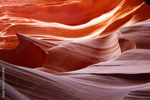 Bands of colored rock on the walls of Antelope Canyon in Arizona, USA.