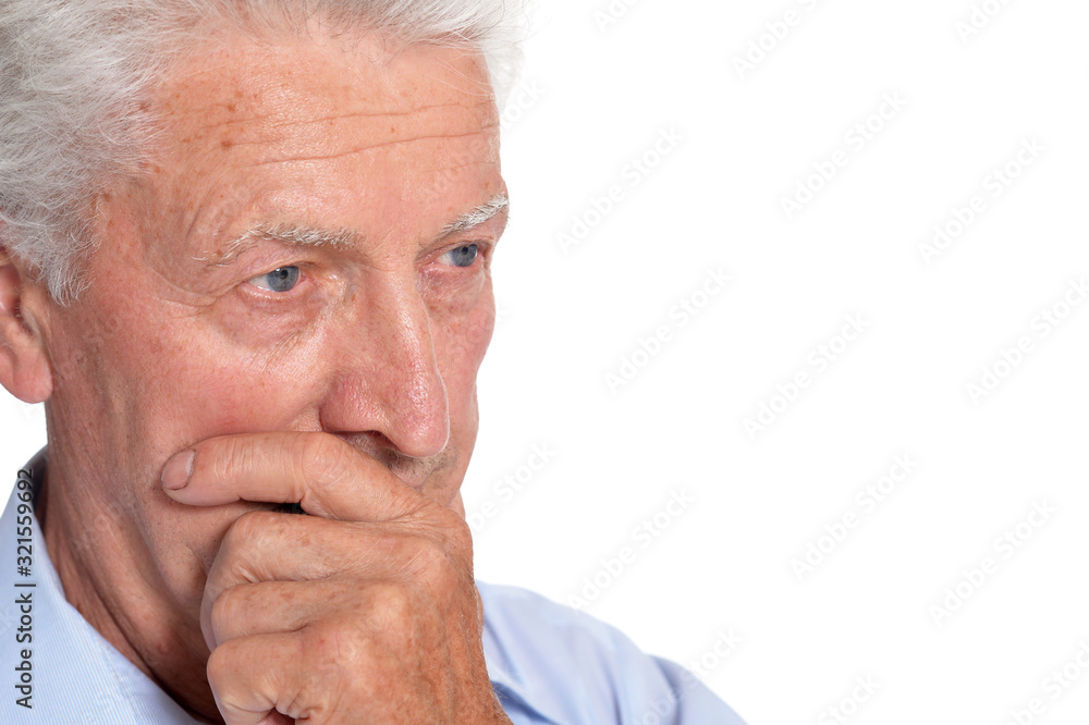 Portrait of sad senior man isolated on white background Portrait of sad senior man isolated on white background